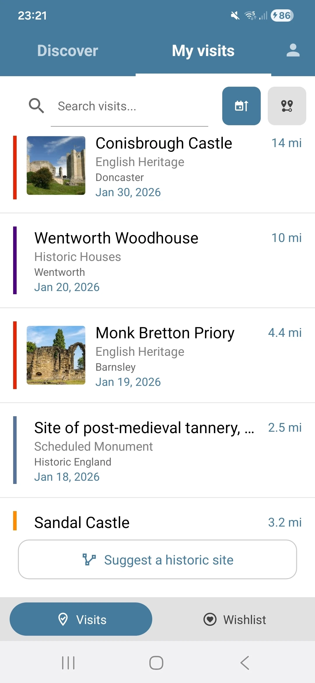 Visit History app screenshot