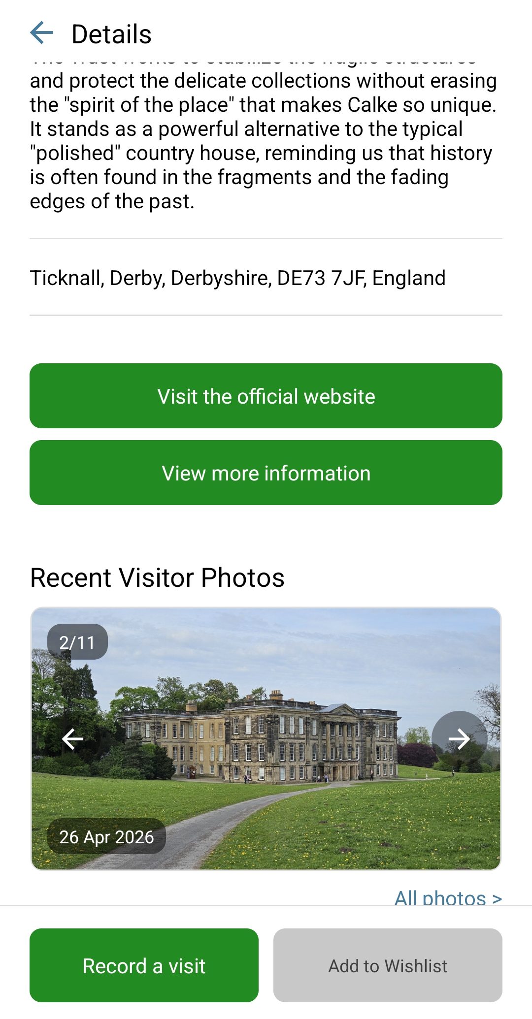 A site details page with recent visitor photos