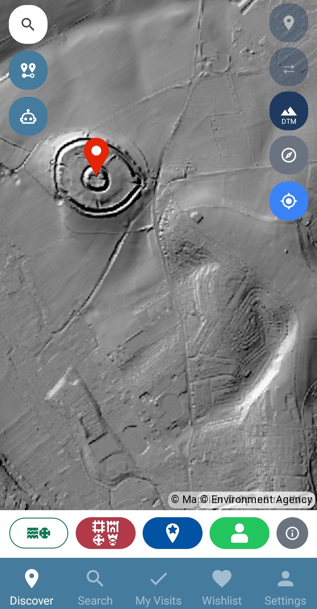 Old Sarum's earthworks in the LiDAR terrain model on the phone