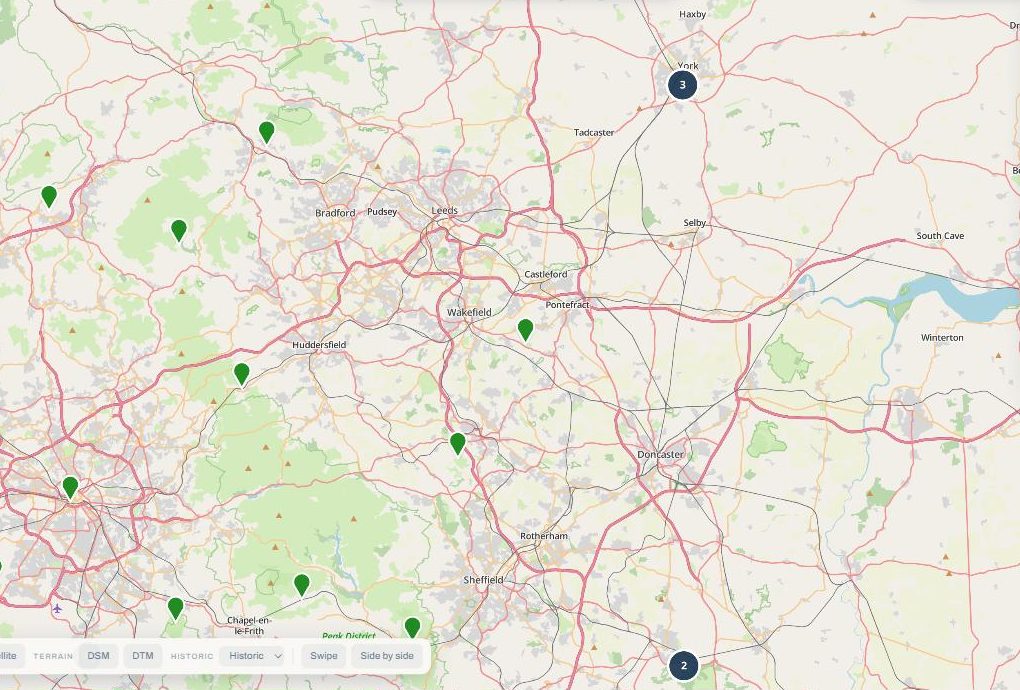 The map showing National Trust sites only