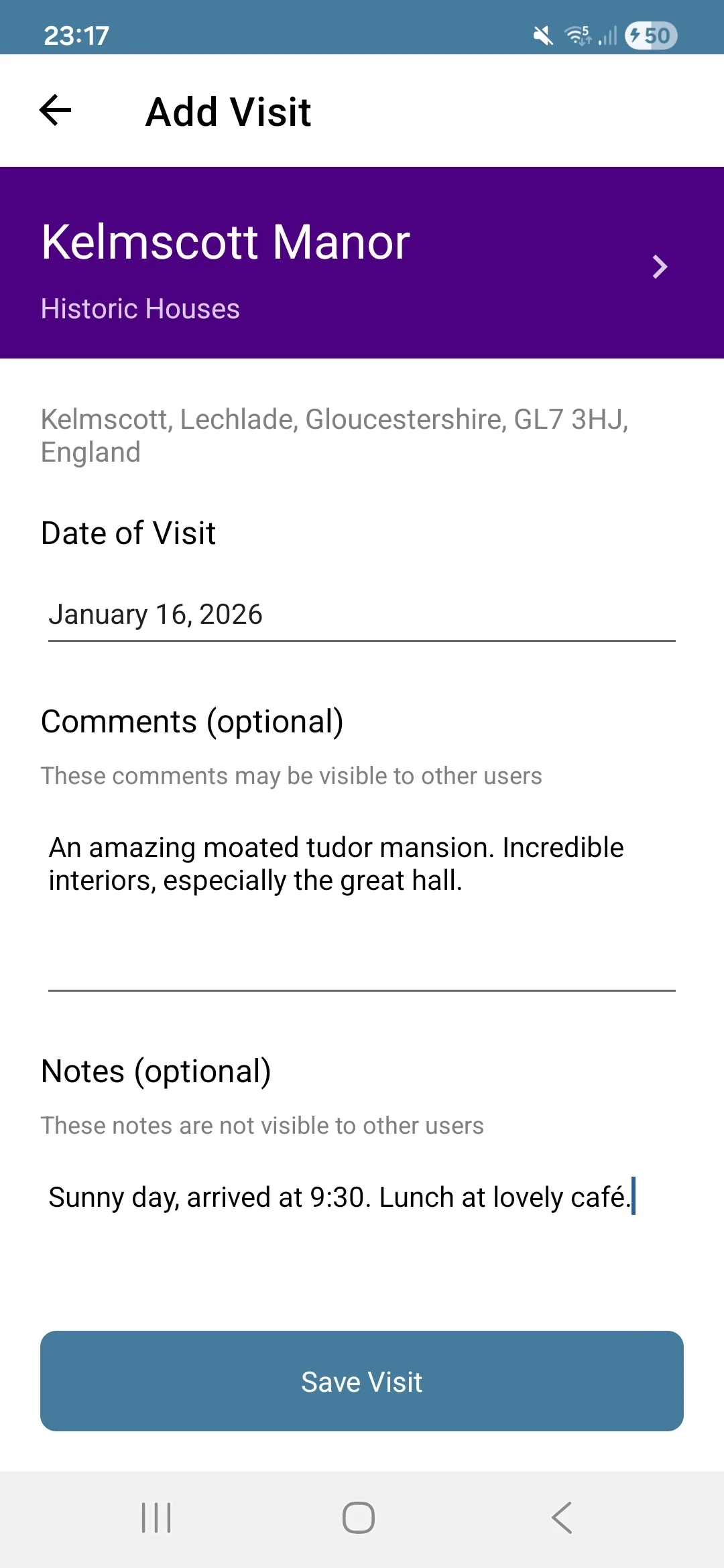 Add visit screenshot