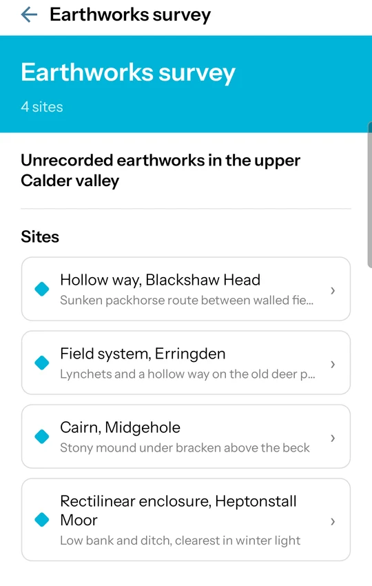 A group layer's page in the app as a viewer sees it, listing its sites