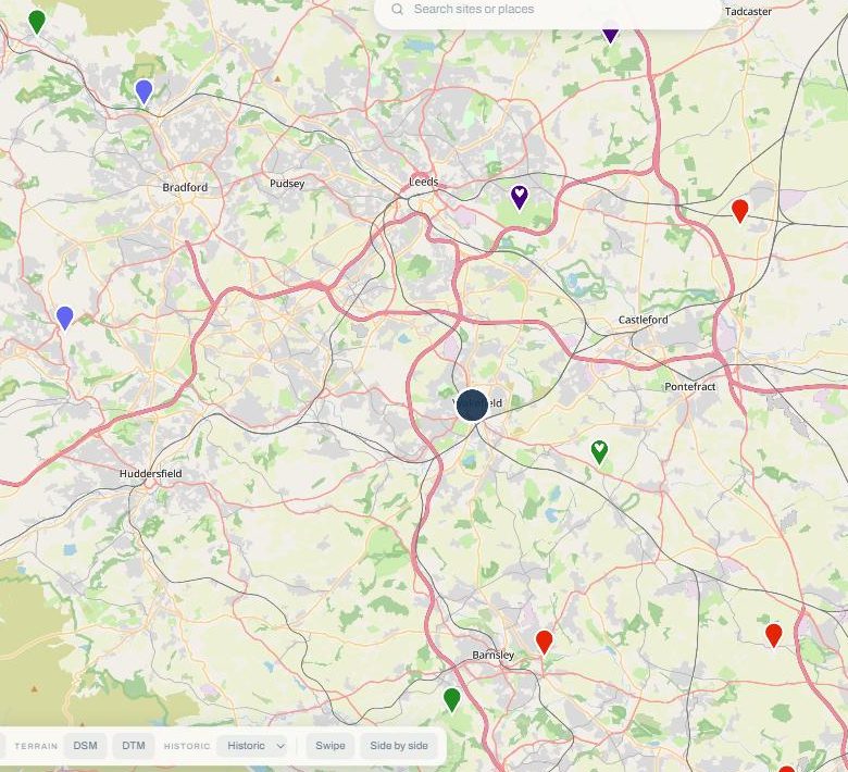 The same map with every organisation's sites and your own visits together