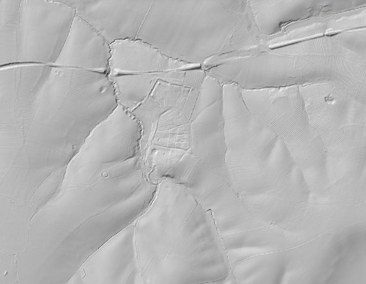 LiDAR terrain model at Old Ingarsby showing village earthworks surrounded by ridge and furrow