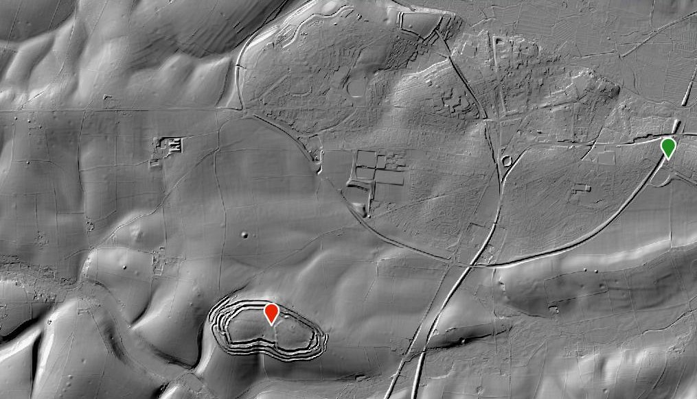 LiDAR terrain model of Maiden Castle and the landscape around Dorchester