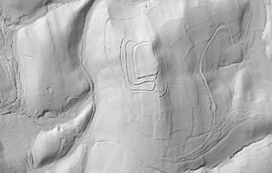 LiDAR terrain model of Welshbury hillfort and the field banks below it