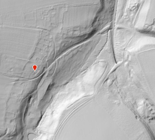 LiDAR terrain model at Wharram Percy showing village earthworks and a hollow way