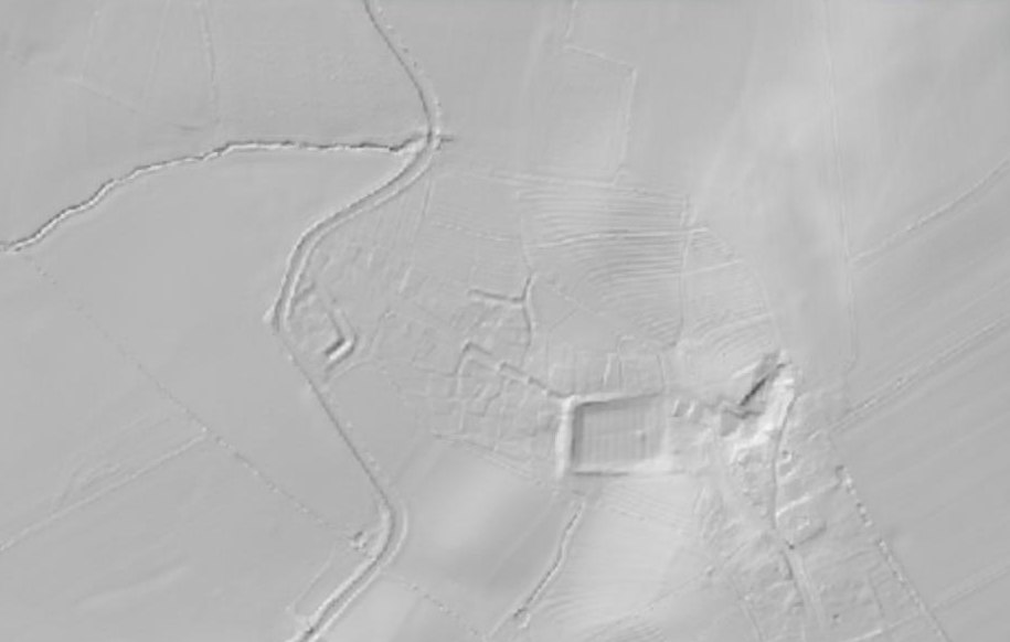 LiDAR terrain model at Wormleighton, showing very faint earthworks on flat ground